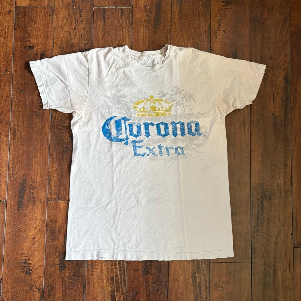 Y2K Skater Corona Extra Graphic T Shirt Mens M Gray 2000s Grunge Streetwear